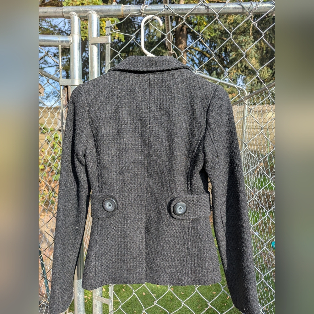 Women’s Black Textured Button Front Peacoat Jacket XS - Picture 3 of 4